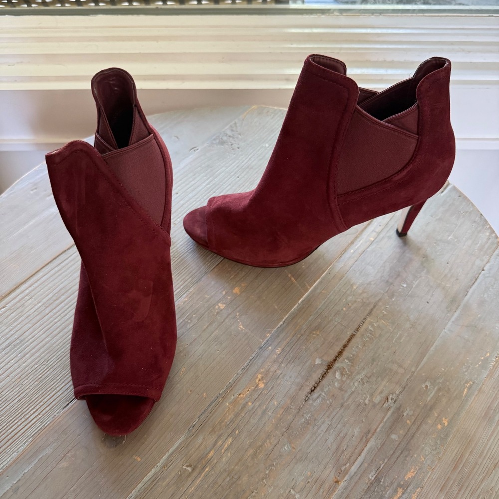 Cole Haan Grand 360 Jones Cordovan Burgundy Suede Peep Toe Booties WM's 7.5B EUC